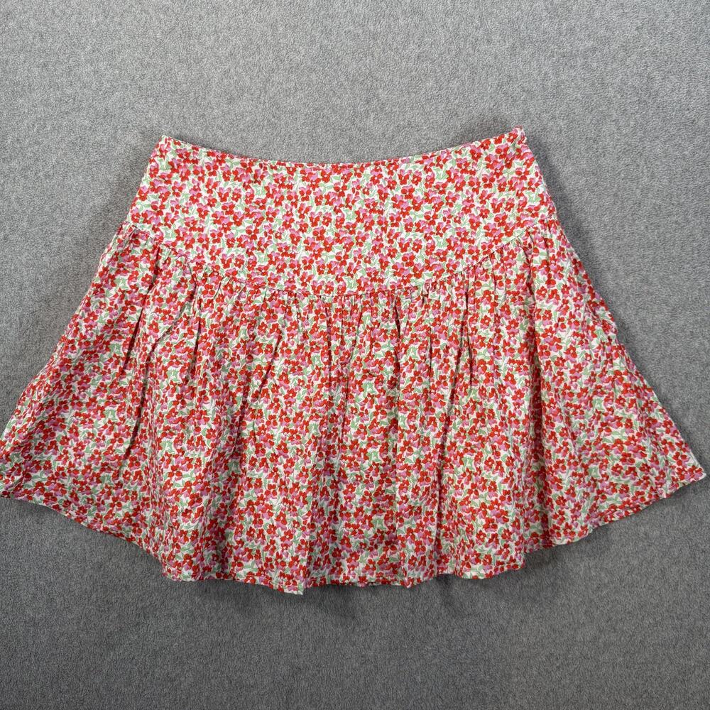 TCEC Women's Small Red Pink Floral Mini Skirt Gathered Flare Lined 100% Cotton